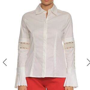Yigal Azrouel White Button Down Shirt with Lace and Pleats
